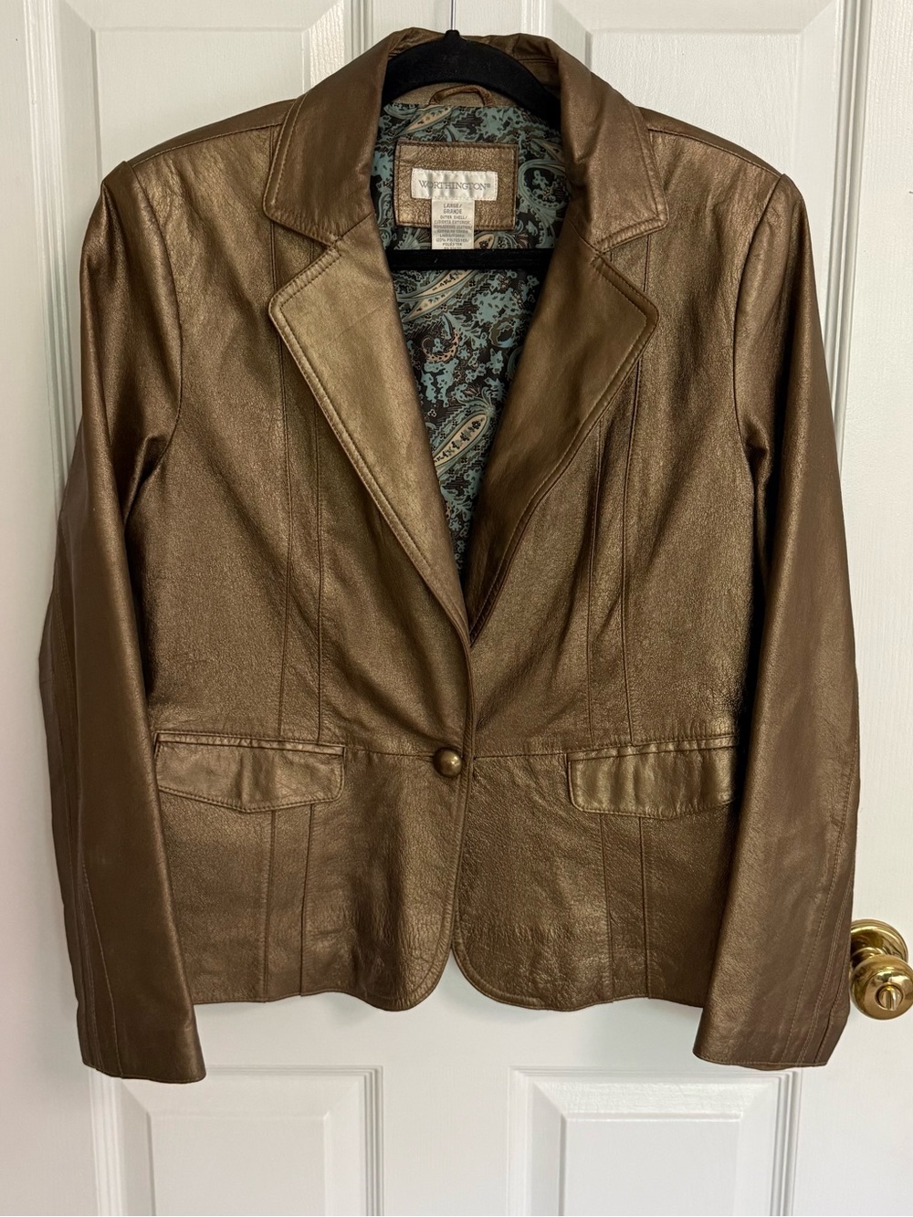 VTG Y2K Leather Worthington Women’s Bronze Blazer Jacket L Paisley Lined